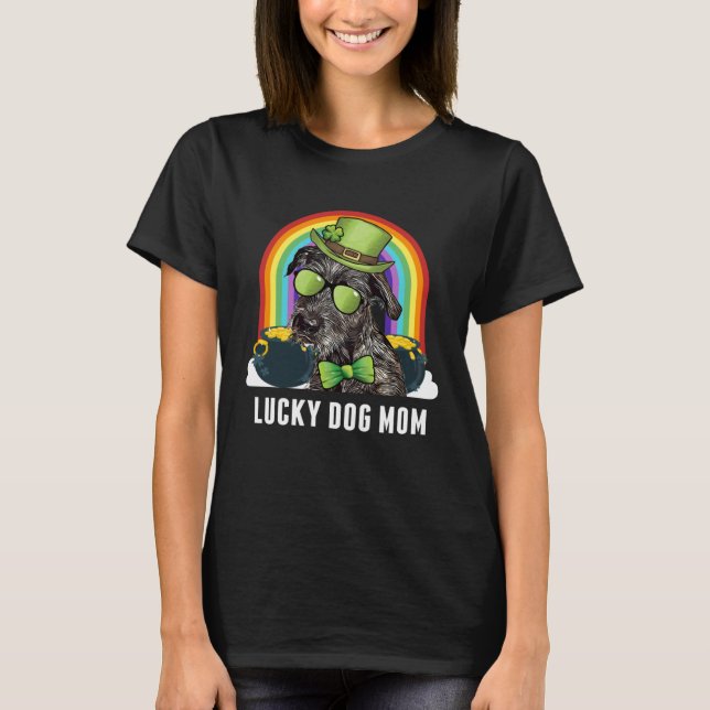 Lucky Irish Wolfhound Dog Mom St Patricks Day T-Shirt (Front)