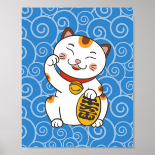 Lucky Japanese Calico Cat Maneki Neko Poster