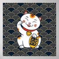 Lucky Japanese Calico Cat | Maneki Neko Poster