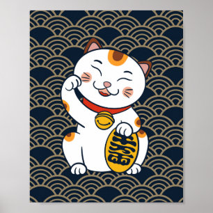 Lucky Japanese Calico Cat Maneki Neko Poster