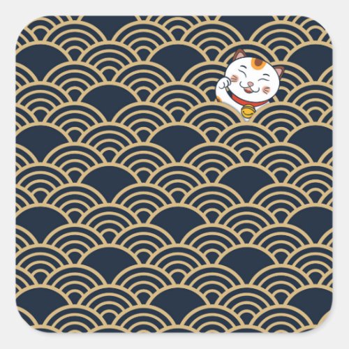 Lucky Japanese Calico Cat  Maneki Neko Square Sticker