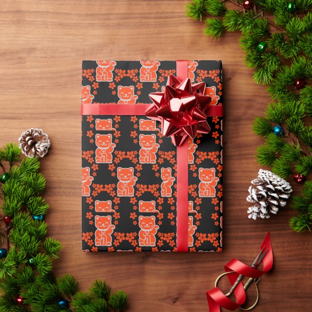 Lucky Japanese Maneki-neko Wrapping Paper (Holiday Gift)