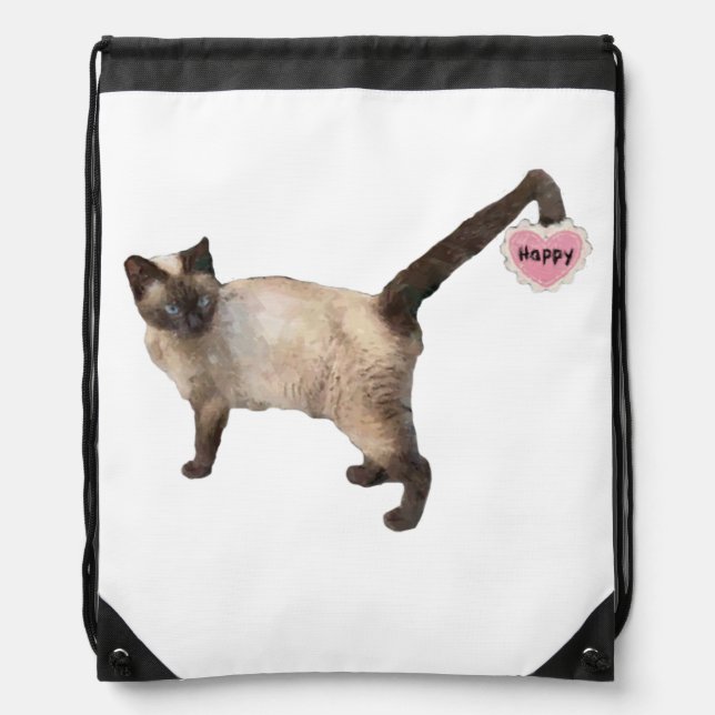 Lucky Kinked Tail Cat Drawstring Bag (Front)