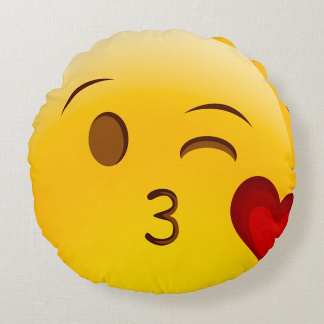 Lucky Kiss Emoji Round Pillow (Front)