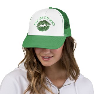 Lucky "Kiss Me I'm Irish" Green Glitter Lip Print Trucker Hat