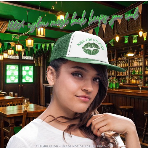 Lucky "Kiss Me I'm Irish" Green Glitter Lip Print Trucker Hat