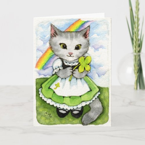 Lucky Kitten _ Cute Irish St Patricks Cat Card