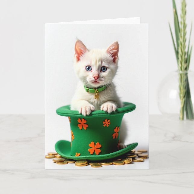 Lucky Kitten Festive Hat Card (Front)