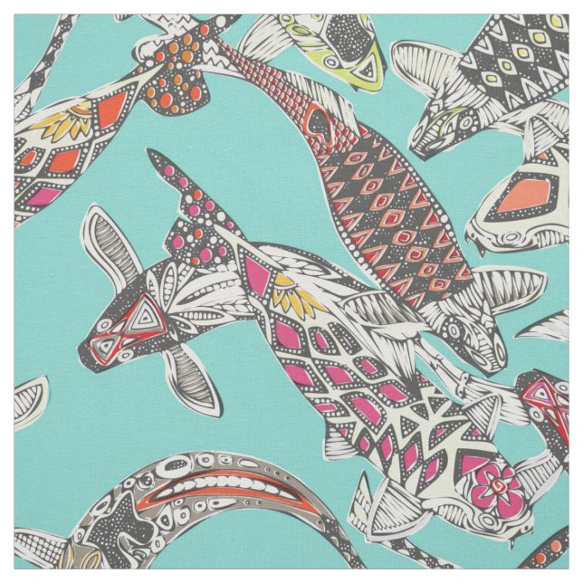lucky koi blue fabric