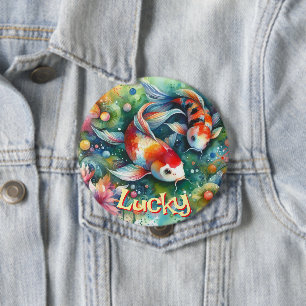 Lucky Koi Fish Whimsical Watercolor Personalized Button
