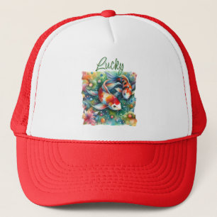 Lucky Koi Fish Whimsical Watercolor Personalized Trucker Hat