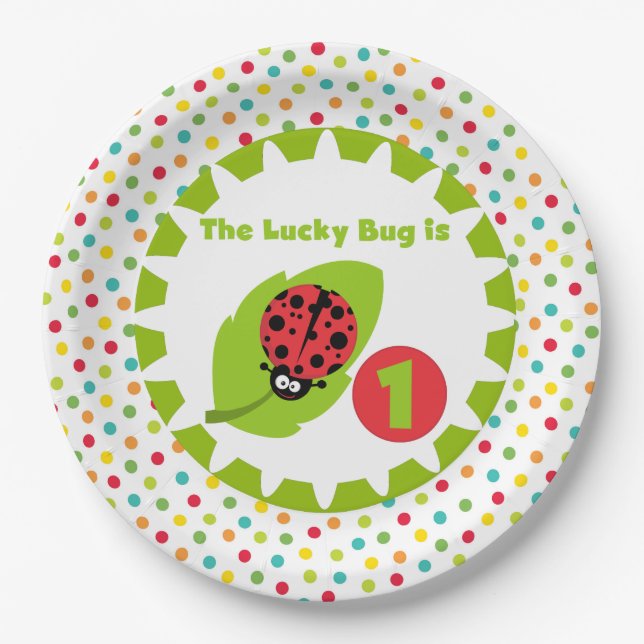 Lucky Ladybug 1st Birthday Paper Plates (Front)