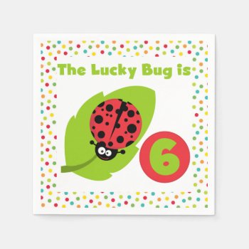 Lucky Ladybug 6th Birthday Paper Napkins by kids_birthdays at Zazzle