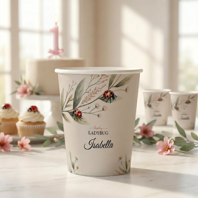 Lucky Ladybug First Birthday Botanical Paper Cups (Creator Uploaded)