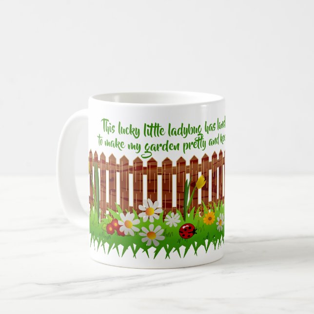 Lucky Ladybug in Flower Garden Poem Mug (Front Left)