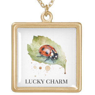 Lucky Ladybug on Leaf Gold Plated Necklace