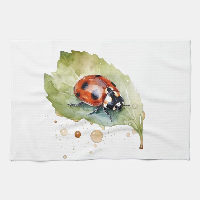 Lucky Ladybug on Leaf Kitchen Towel (Horizontal)
