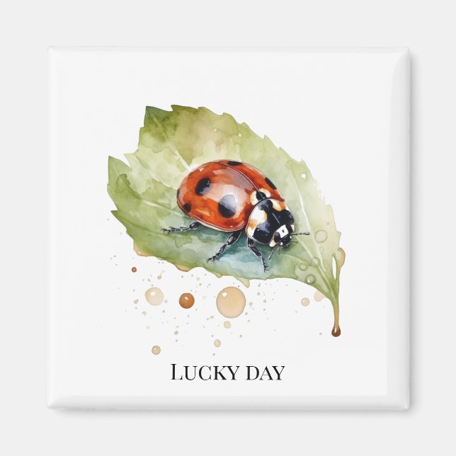Lucky Ladybug on Leaf Magnet (Front)