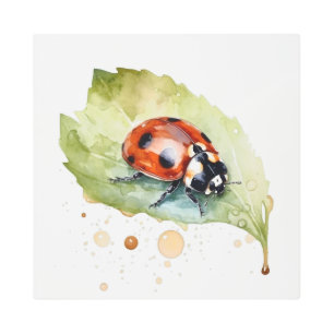 Lucky Ladybug on Leaf Metal Print