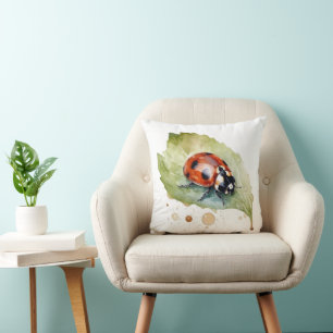 Lucky Ladybug on Leaf Throw Pillow