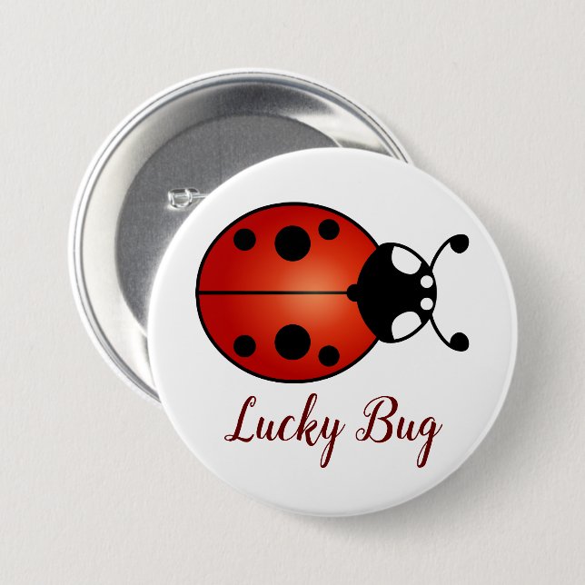 Lucky Ladybug Red Orange Black Ladybird Lucky Bug Button (Front & Back)