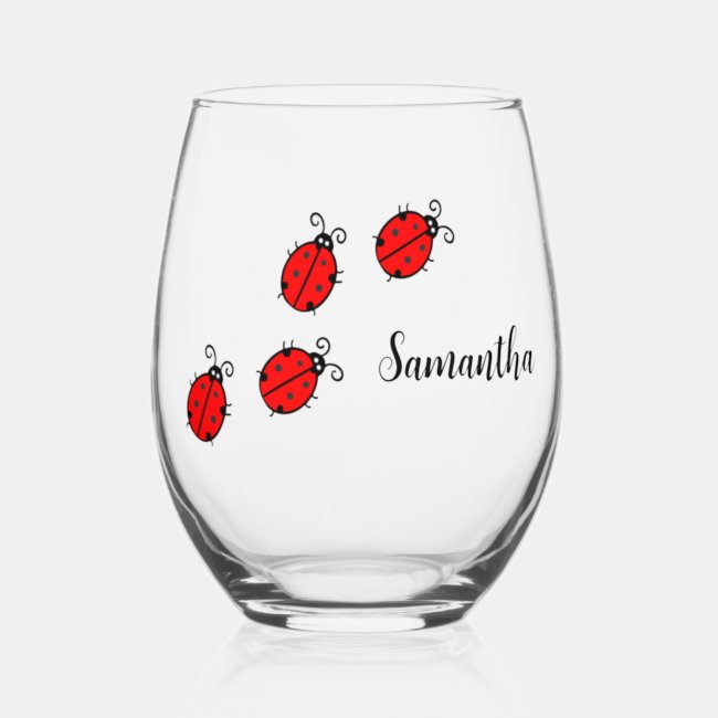 Lucky Ladybugs Design Wine Glass