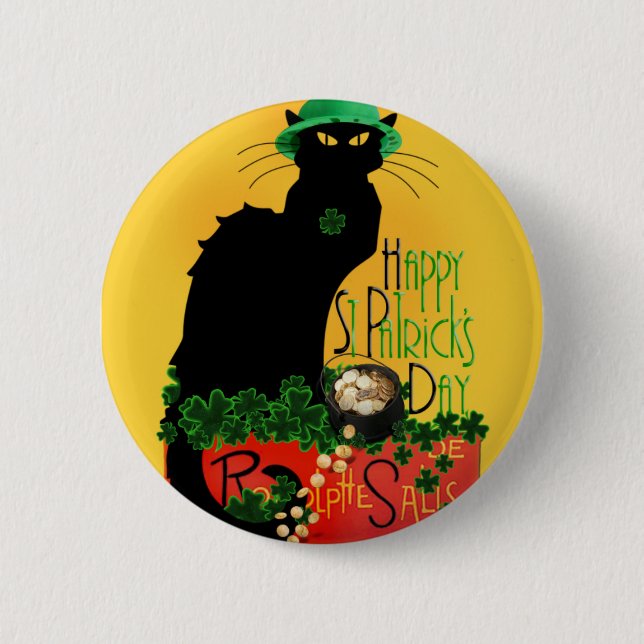 Lucky Le Chat Noir St. Patrick's Day Button (Front)