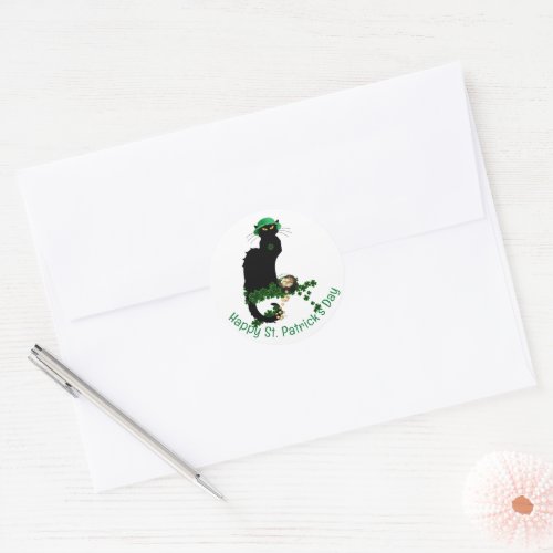 Lucky Le Chat Noir St Patricks Day Classic Round Sticker