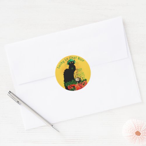 Lucky Le Chat Noir St Patricks Day Classic Round Sticker