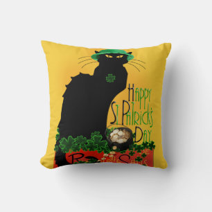 Lucky Le Chat Noir St. Patrick's Day Throw Pillow