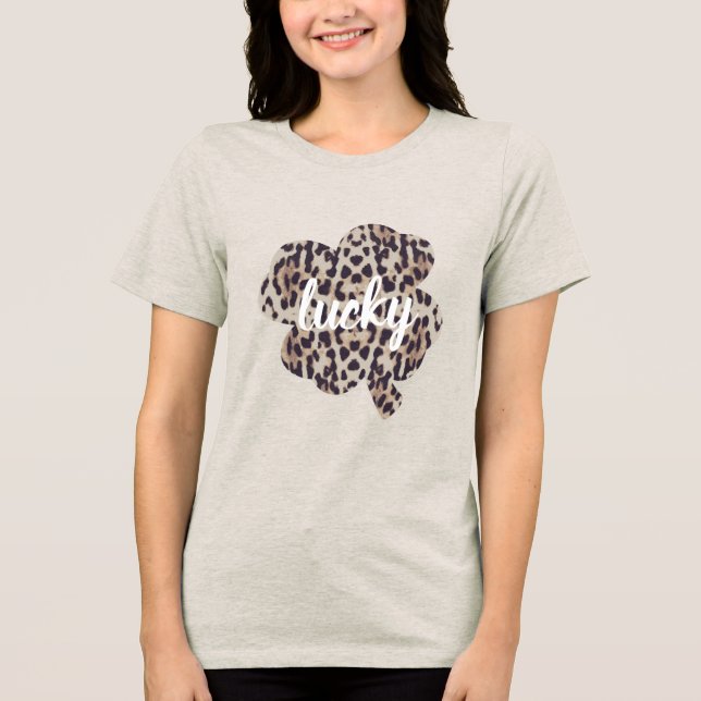 Lucky Leopard Print Shamrock St. Patrick's Day Tri-Blend Shirt (Front)