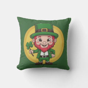 Lucky Leprechaun and Clover Throw Pillow