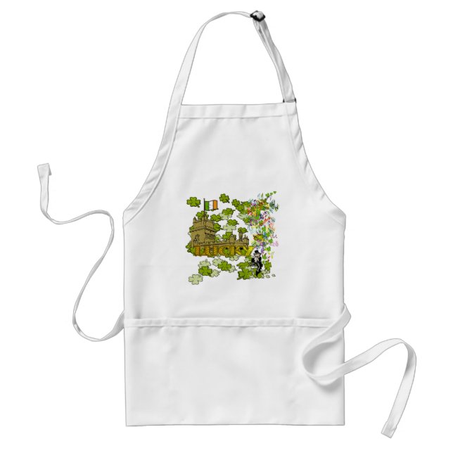 Lucky Leprechaun and His Irish Castle Adult Apron (Front)