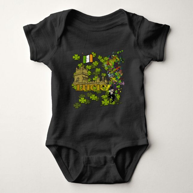 Lucky Leprechaun and His Irish Castle Baby Bodysuit (Front)