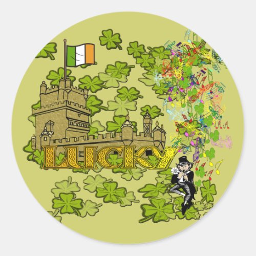 Lucky Leprechaun and His Irish Castle Classic Round Sticker
