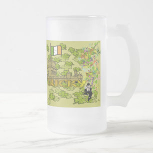 Lucky Leprechaun and His Irish Castle Frosted Glass Beer Mug