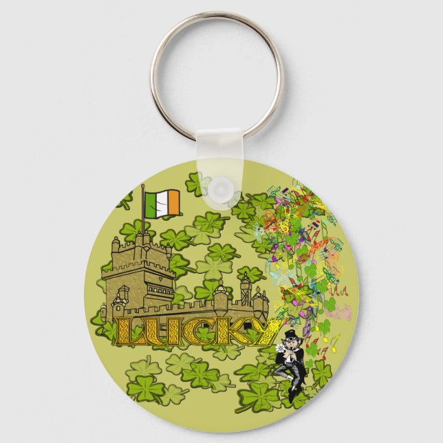 Lucky Leprechaun and His Irish Castle Keychain (Front)