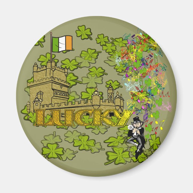 Lucky Leprechaun and His Irish Castle Magnet (Front)
