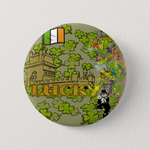 Lucky Leprechaun and His Irish Castle Pinback Button
