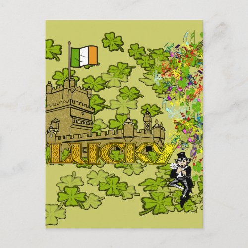 Lucky Leprechaun and His Irish Castle Postcard