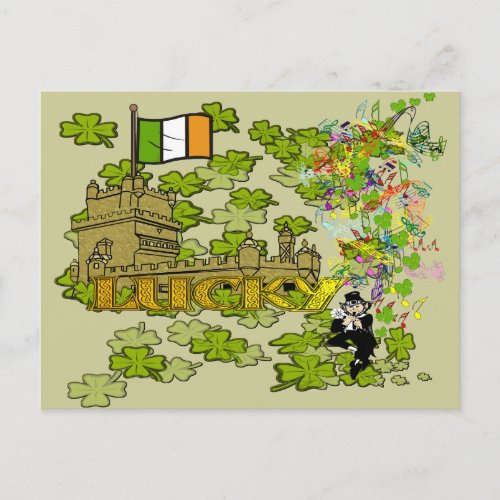Lucky Leprechaun and His Irish Castle Postcard