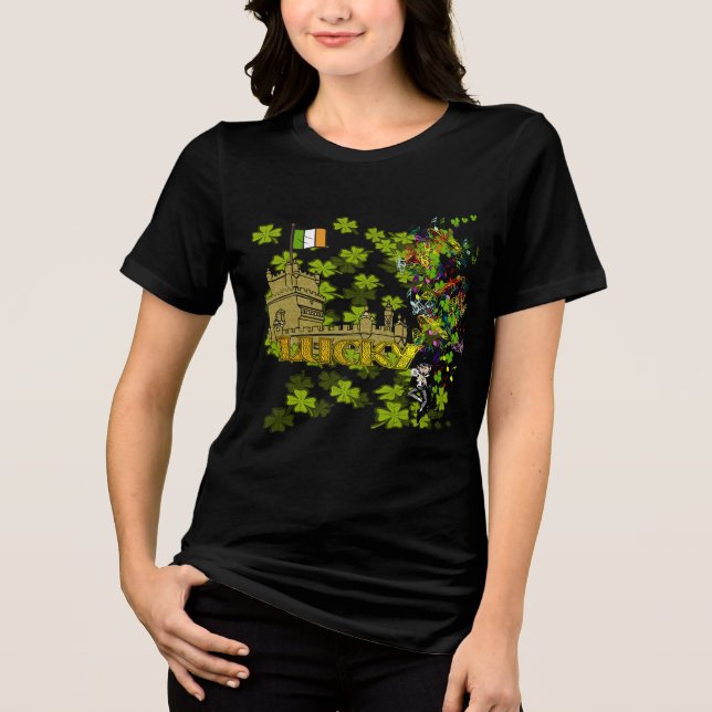 Lucky Leprechaun and His Irish Castle Tri-Blend Shirt (Front)