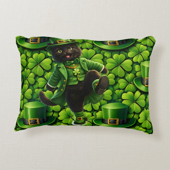 Lucky leprechaun black cat Saint Patrick's Day Pat Accent Pillow (Back)