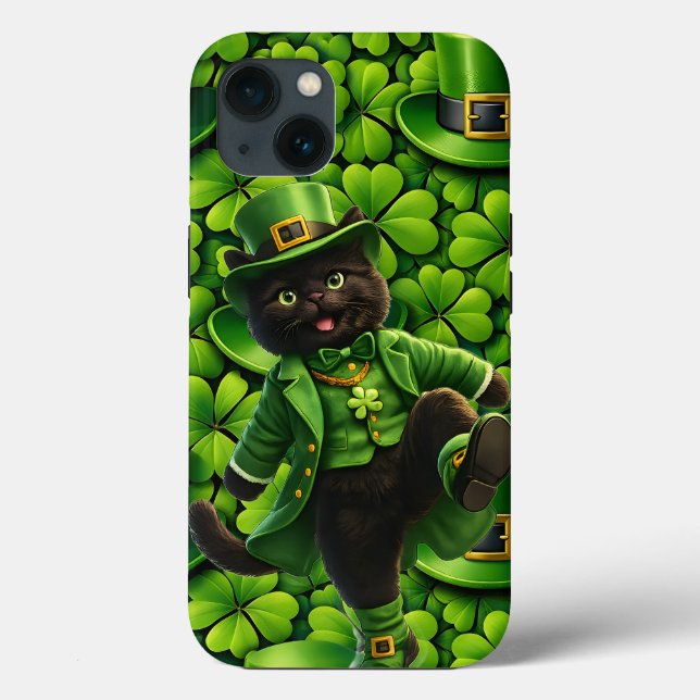 Lucky leprechaun black cat Saint Patrick's Day Pat Case-Mate iPhone Case (Back)