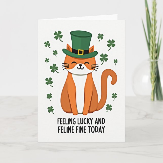 Lucky Leprechaun Cat Art Card (Front)