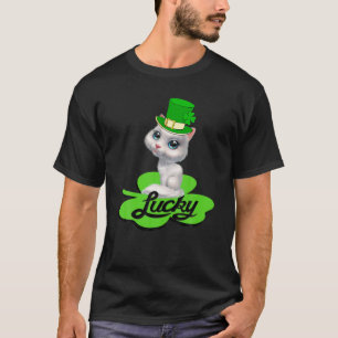 Lucky Leprechaun Cat St Patricks Day Shamrock For T-Shirt