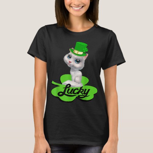 Lucky Leprechaun Cat St Patricks Day shamrock For  T_Shirt