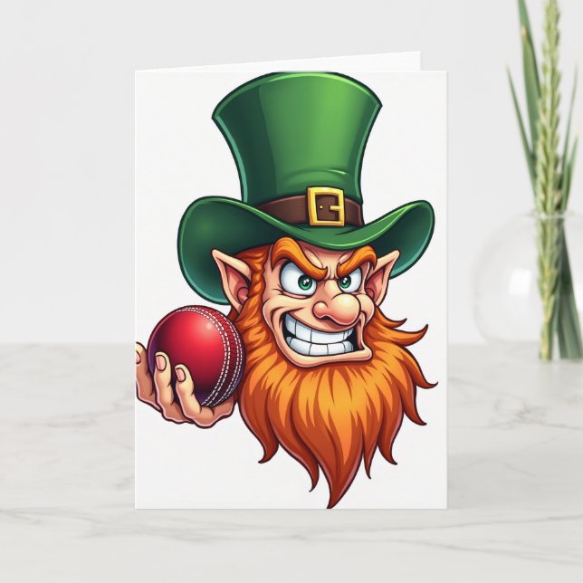 Lucky Leprechaun Cricket Fun Card (Front)