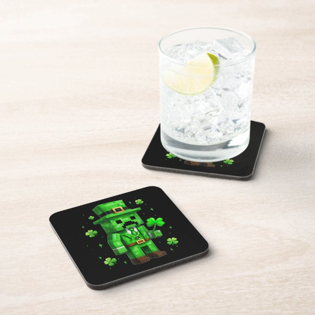 Lucky Leprechaun Funny St Patrick's Day Video Game Beverage Coaster (Right Side)
