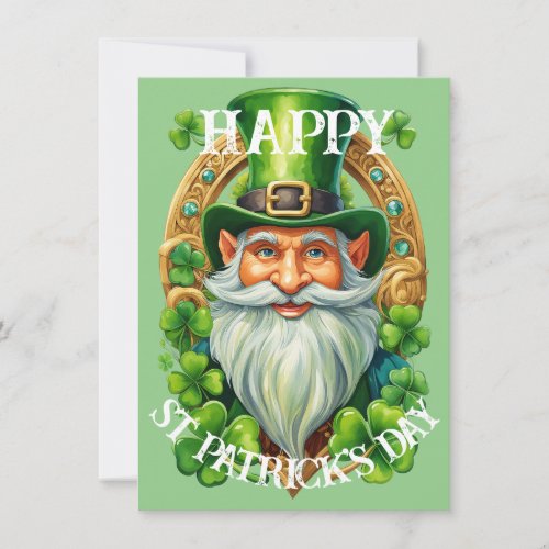 Lucky Leprechaun Gnome St Patricks Day Greeting Holiday Card